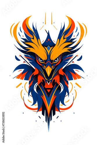  Fiery Phoenix Illustration.Dynamic phoenix illustration in bold orange and blue, perfect for sports logos, mascot designs, and fantasy-themed projects.