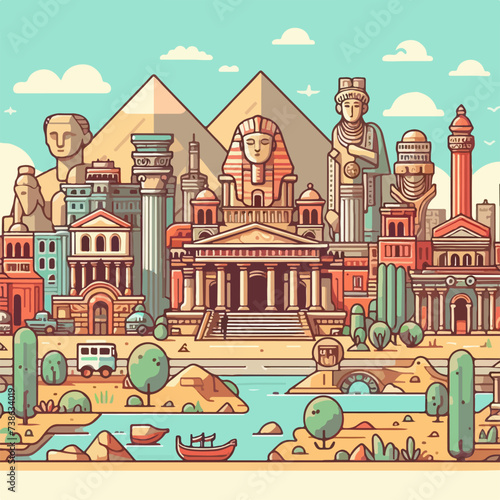 modern egyptian city view pyramid illustration