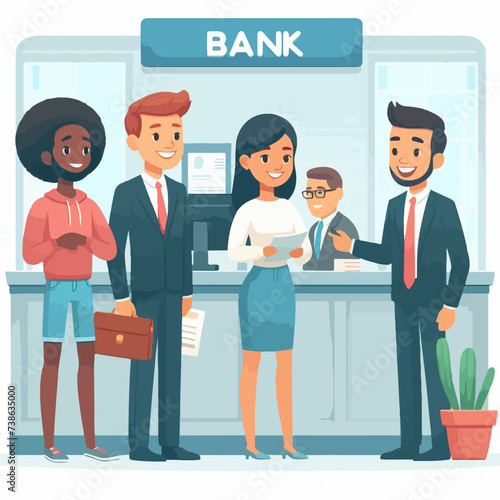 a group of people are queuing at the bank