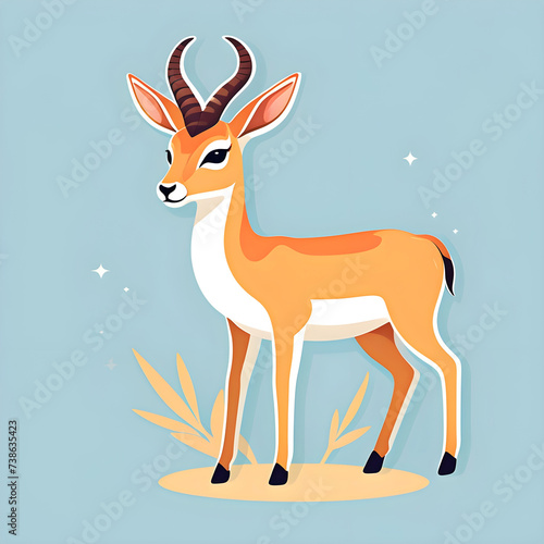 adorable cute cartoon sticker art design of a tan and white gazelle antelope deer