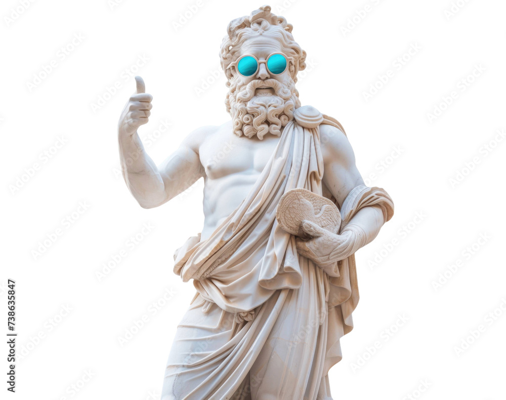 Greek statue thumb up wear colorful sunglasses