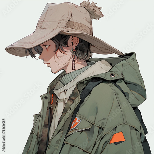 boy wearing earrings, in anime form