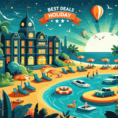 hotel room best deals holiday poster vector