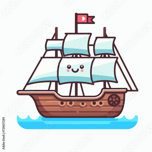Old wooden ships Cartoon sailing ship wind sail boat