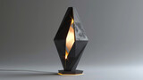 Geometric table lamp with a matte black finish and brass accents on transparent background.PNG format. 