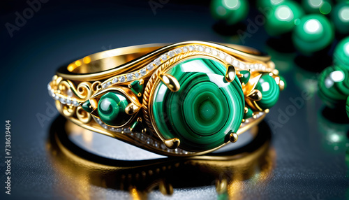 Malachite Jewelry, Gemstone, Precious, Green, Luxury, Fashion, Accessories, , Ring, Glamour, Sparkle, Gem, Elegant, AI Generated