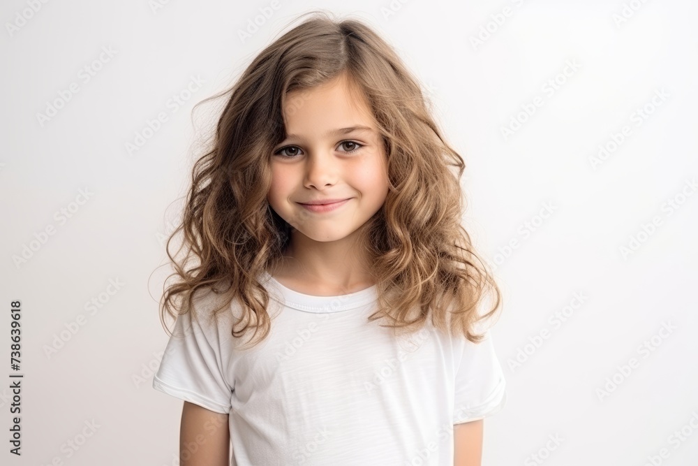 Portrait of a beautiful little girl with long curly hair on a white background Portrait of a beautiful little girl with long curly hair on a white background