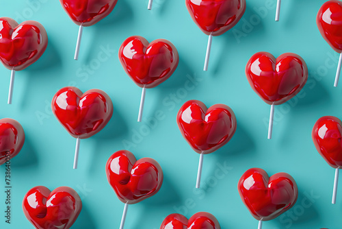 Sweets on a stick. Caramels in the shape of a heart. Generative AI
