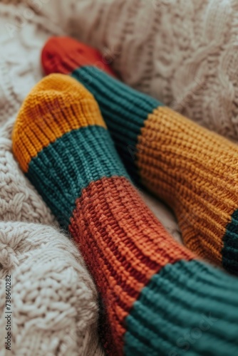 Person's feet in socks, perfect for cozy and comfortable vibes