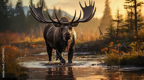 A Golden Hour Portrait of a Moose in Yellowstone