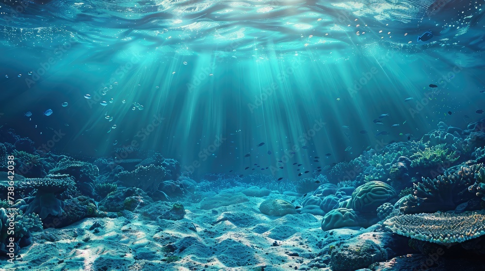 Underwater Scene - Tropical Seabed With Reef And Sunshine Underwater Scene - Tropical Seabed With Reef And Sunshine