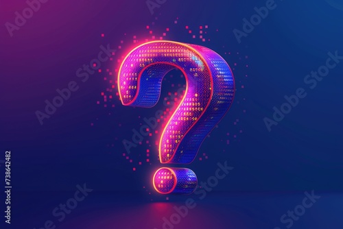 A vibrant question mark illuminated against a blue backdrop. Perfect for adding a touch of curiosity and intrigue. Ideal for use in presentations, websites, and educational materials