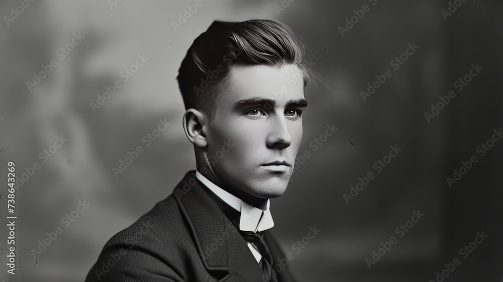 the most popular mens haircut of the 1900s - obrazy, fototapety, plakaty 