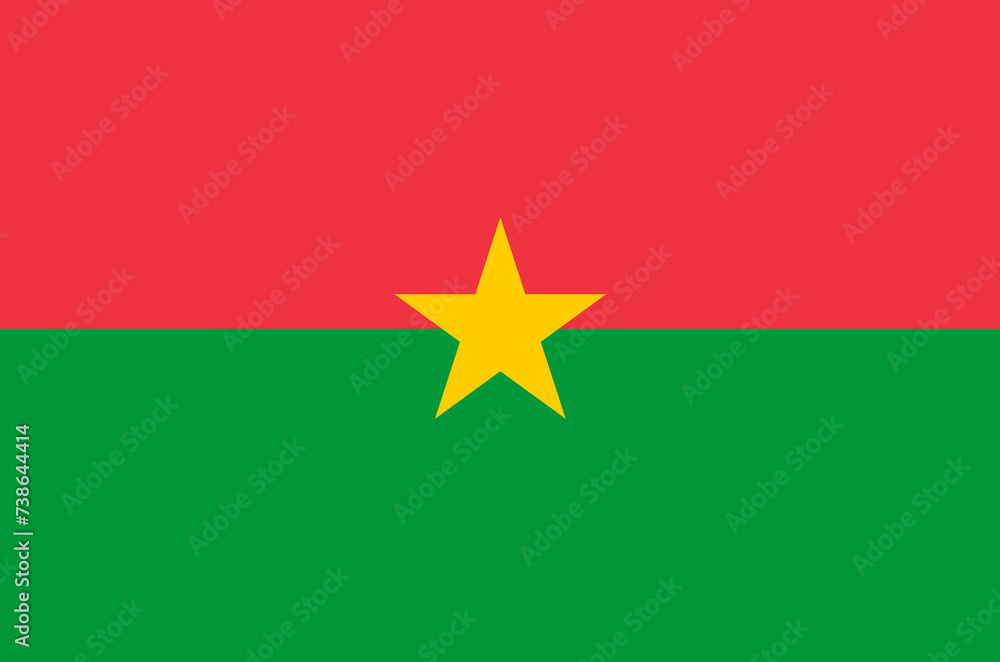 Close-up of red, green and yellow national flag of African country of Burkina Faso with yellow star. Illustration made February 17th, 2024, Zurich, Switzerland.