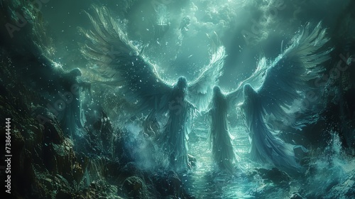 Angel singing with the sirens of Titan their harmonies keeping dark forces at bay © AlexCaelus
