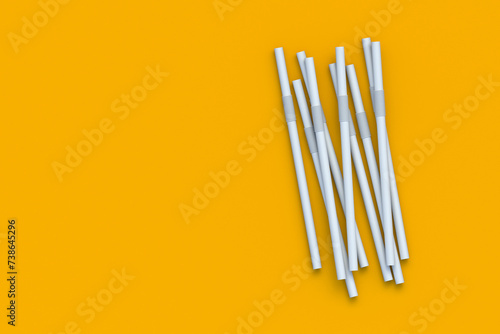 Heap of drinking straws. Flexible tube for beverage. Disposable pipe for cocktail. Copy space. 3d render photo