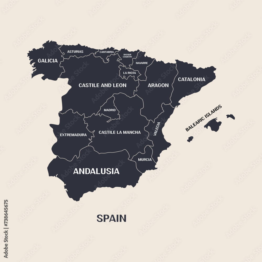 Spain City Names.Spain Map Vector Design.
