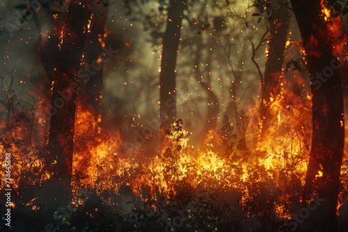 A raging fire burning in a forest. Suitable for environmental or emergency concepts