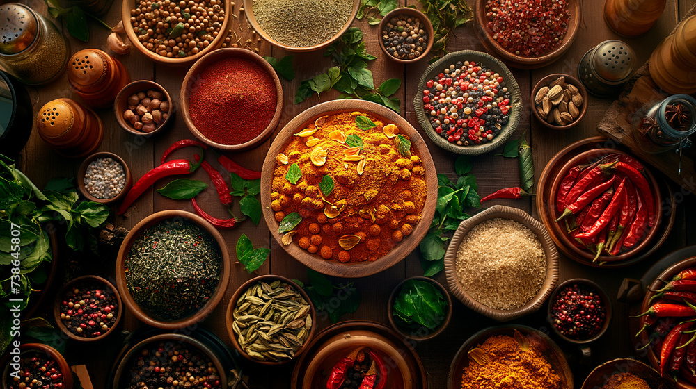 A table full of colorful spices