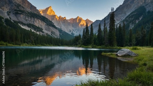lake surrounded by forest and mountains photo