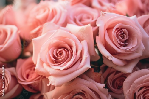 A close-up view of a bunch of pink roses. Perfect for floral arrangements and romantic occasions