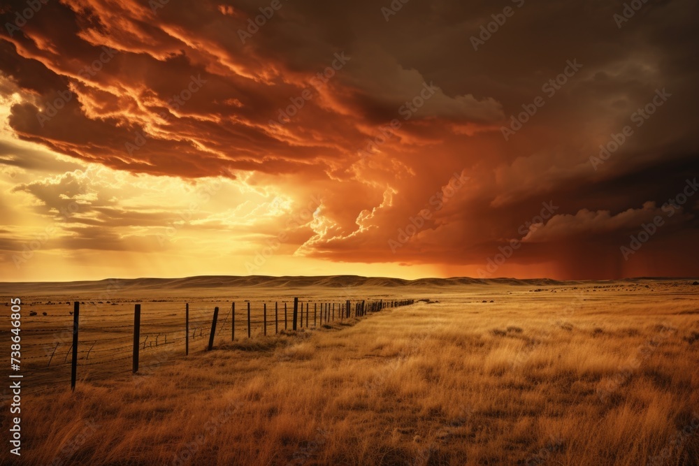 A picture of a field with a fence in the middle. Perfect for agricultural or rural-themed projects A picture of a field with a fence in the middle. Perfect for agricultural or rural-themed projects