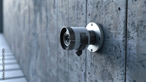 Close up of a camera mounted on a wall, suitable for security or surveillance concepts
