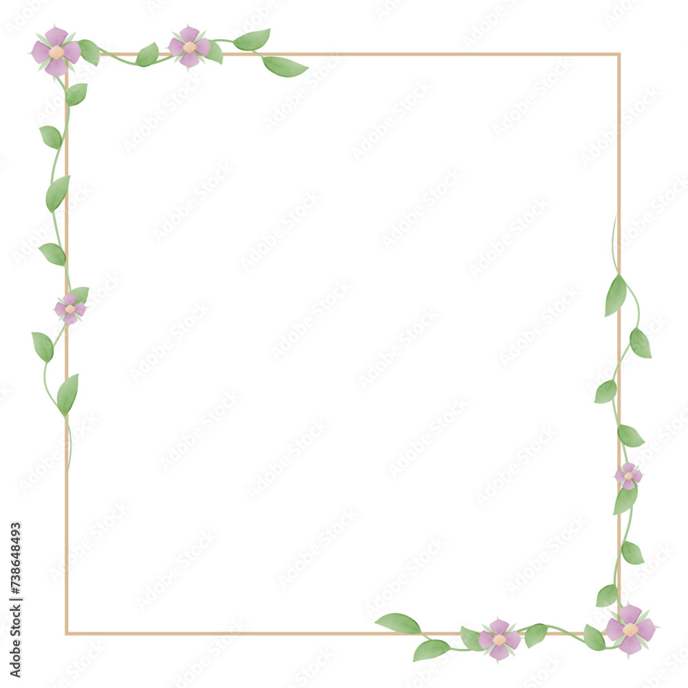 Frame with flowers and leaves, isolated on white, with place for text. Watercolor floral vector illustration. Corner, border, card, postcard, background, template, poster, banner, invitation. 