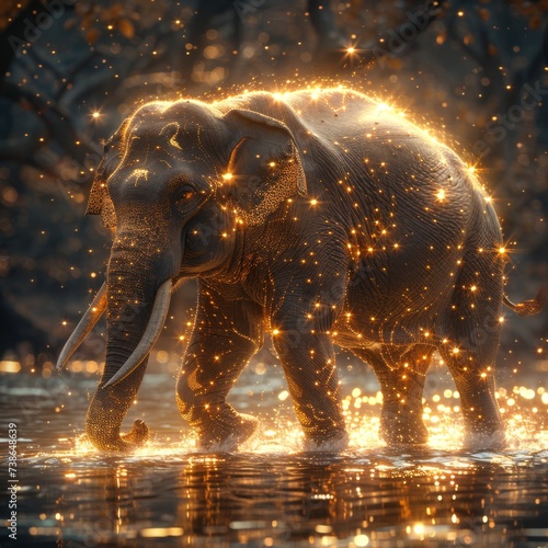 Elephant with a gentle aura its spirit marching in a parade of light into the beyond
