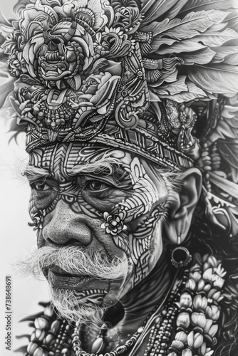A drawing of a man wearing a traditional headdress, suitable for cultural themes