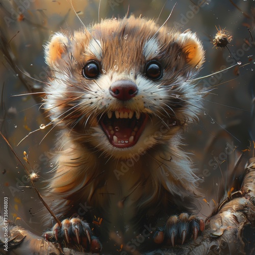 Ferret with a mischievous grin bringing a light heartedness to the underworlds gloom photo