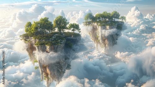 Floating islands concealed by clouds inhabited by air elementals © AlexCaelus