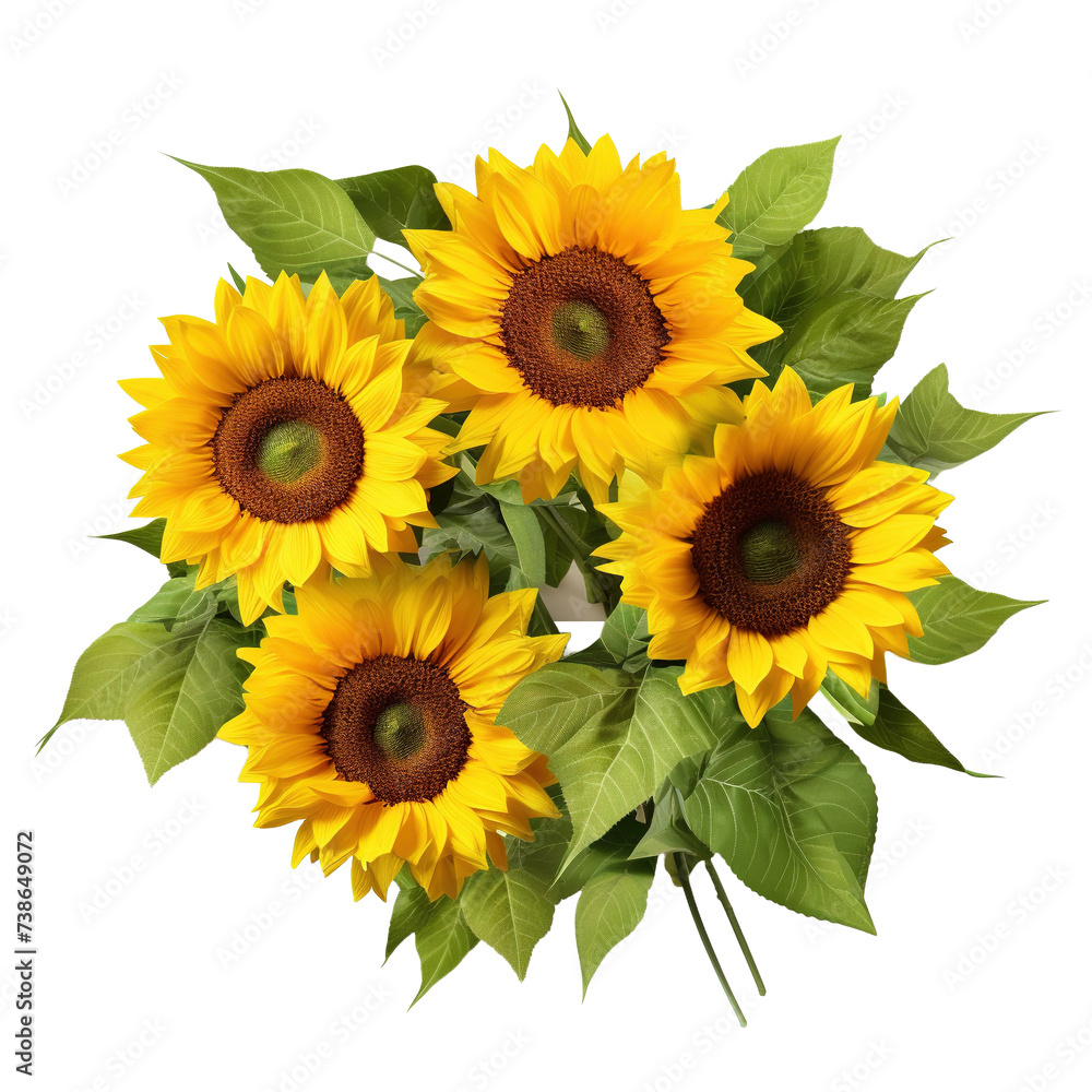 Fototapeta premium Bouquet of sunflowers on white or transparent background