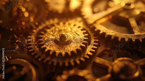Detailed close up of a clock with visible gears. Ideal for industrial or time management concepts