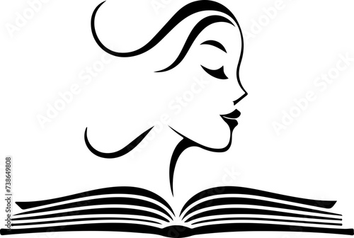 Elegant Woman and Open Book Symbol – Emblem for Literature and Feminine Beauty