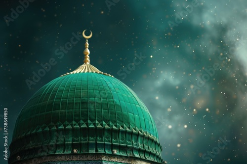 A picture of a green dome with a clock on top. This image can be used to depict landmarks, architecture, time, and historical sites photo