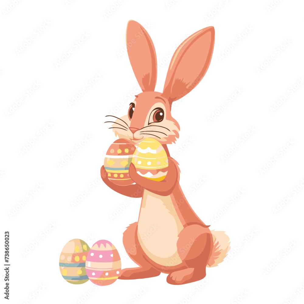 Fototapeta premium Vector cute cartoon rabbit with easter eggs