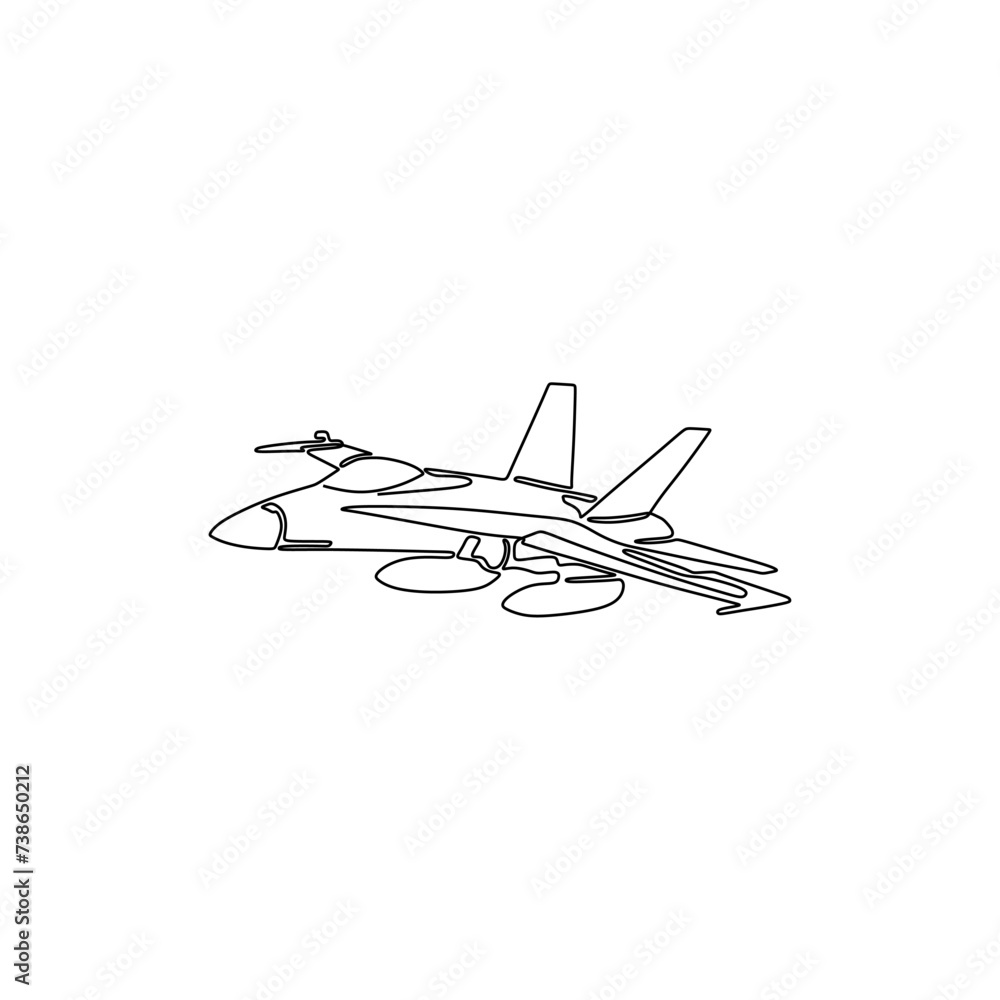 Single continous line art of fighter airplane Single continous line art of fighter airplane