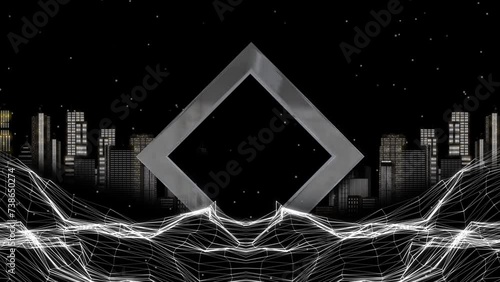 night city building with chrome square and laser vj loop 2 photo
