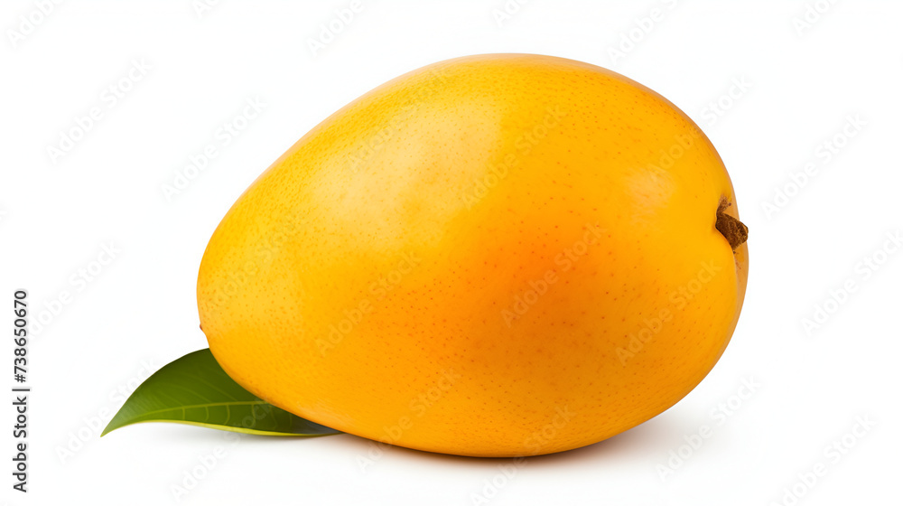 One whole mango fruit isolated on white background,Fresh sweet marian plum with leaf isolated on white background  Clipping path
