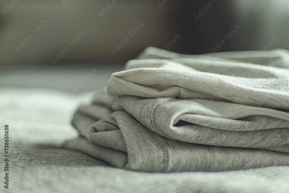 Neatly folded towels on a cozy bed, perfect for home decor Neatly folded towels on a cozy bed, perfect for home decor