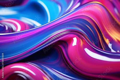 A 3D illustration of an exuberant  glossy fluid surface with a soft focus  in vibrant hues of pink  blue and green.