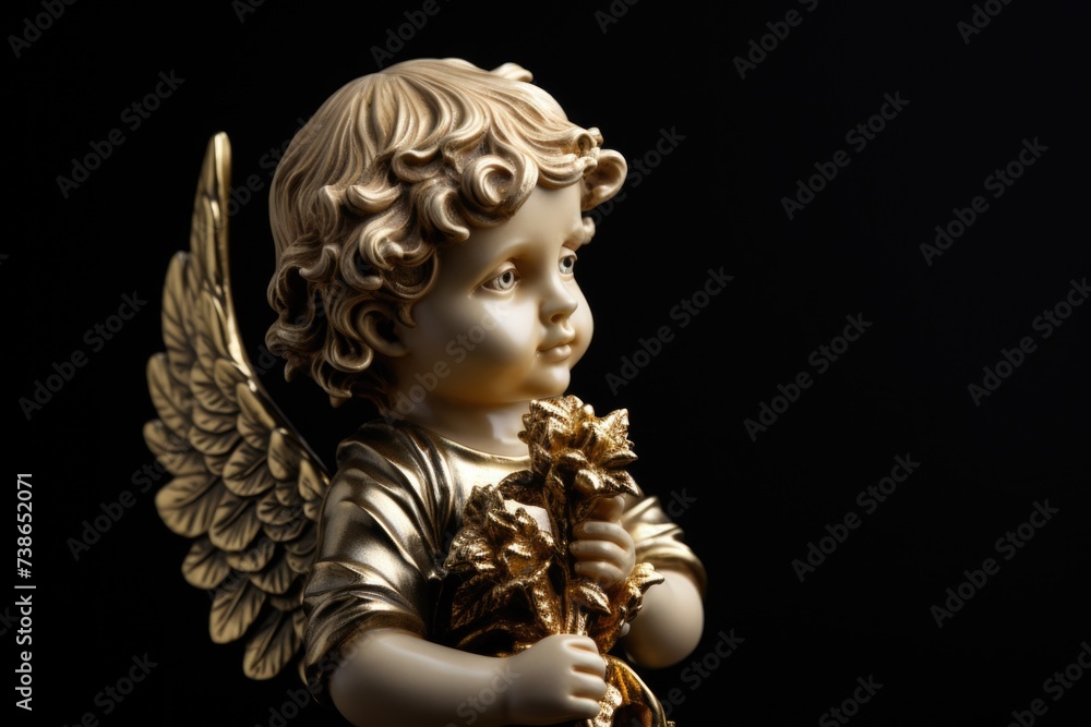 An angelic statue holding a bouquet of flowers. Ideal for memorial or sympathy themes An angelic statue holding a bouquet of flowers. Ideal for memorial or sympathy themes