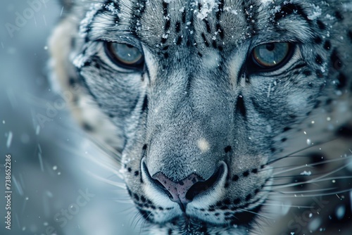 Close up of a snow leopard's face, perfect for wildlife projects