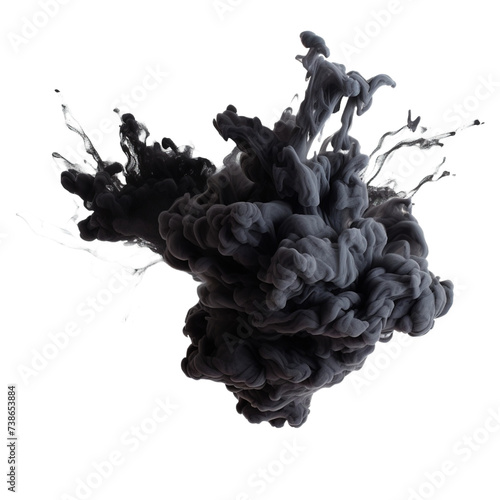 Black vibrant paint black powder explosion on white or transparent background