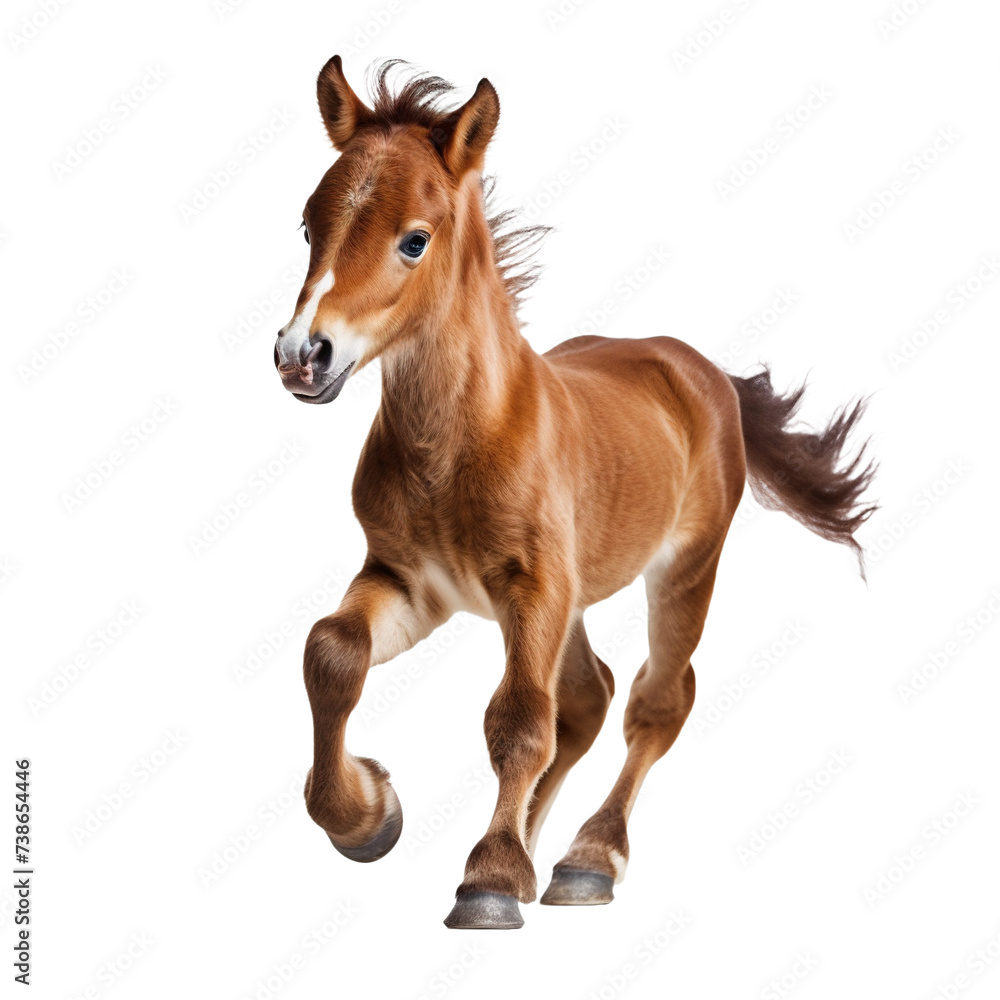 Obraz premium Foal little horse baby running on white or transparent background