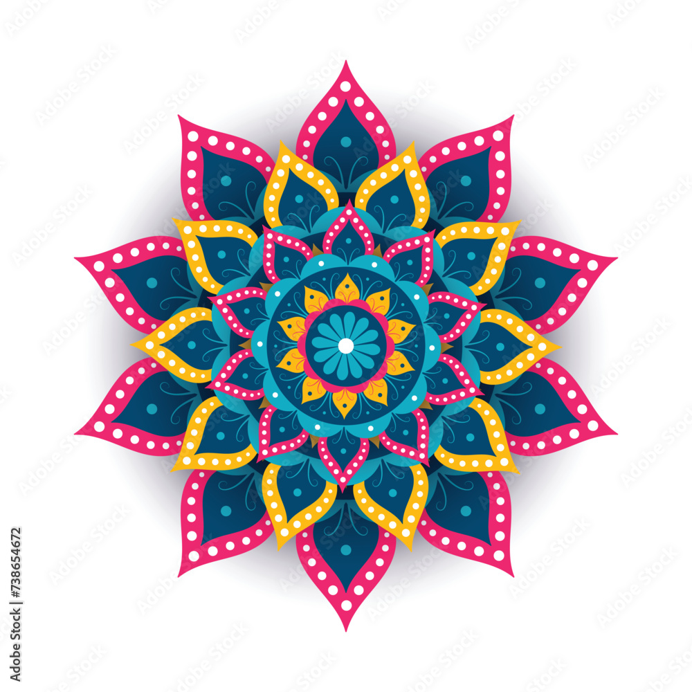 Colourful mandala pattern with plants and floral elements