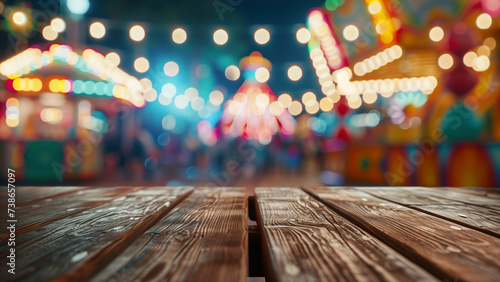Festive Solitude: Empty Table with a Carnival in Soft Focus