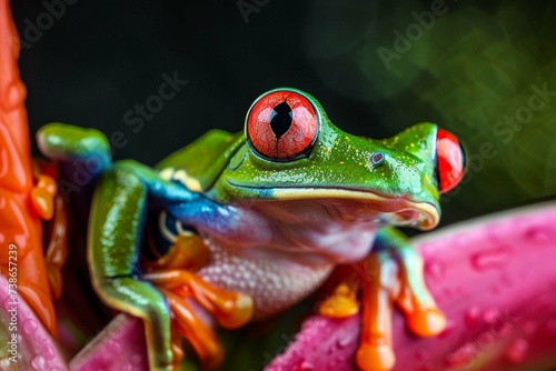 collourfull frog sitting on the leaf