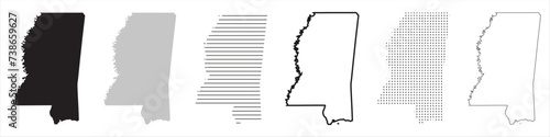Mississippi State Map Black. Mississippi map silhouette isolated on transparent background. Vector Illustration. Variants. photo